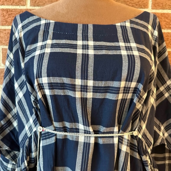pero Plaid Shirt Dress, Navy White Tassels, Boat Neck, 3/4 Sleeve, 38 EU 6 US - Picture 9 of 12